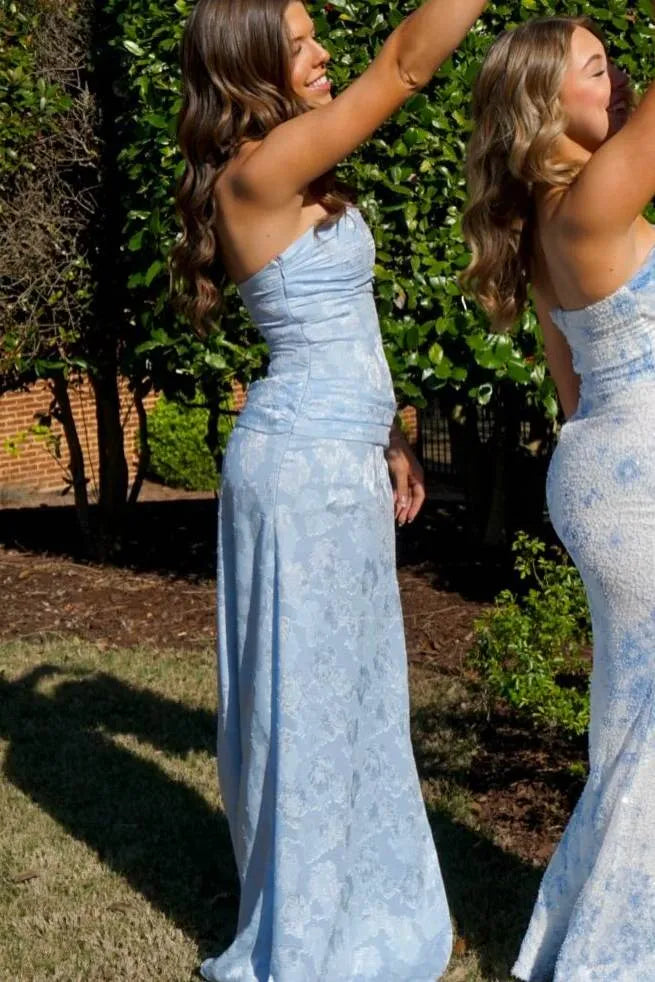 Strapless Sweetheart Jacquard Mermaid Prom Dress With High Slit