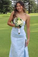 Strapless Sweetheart Jacquard Mermaid Prom Dress With High Slit