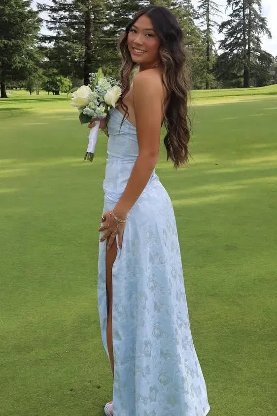 Strapless Sweetheart Jacquard Mermaid Prom Dress With High Slit