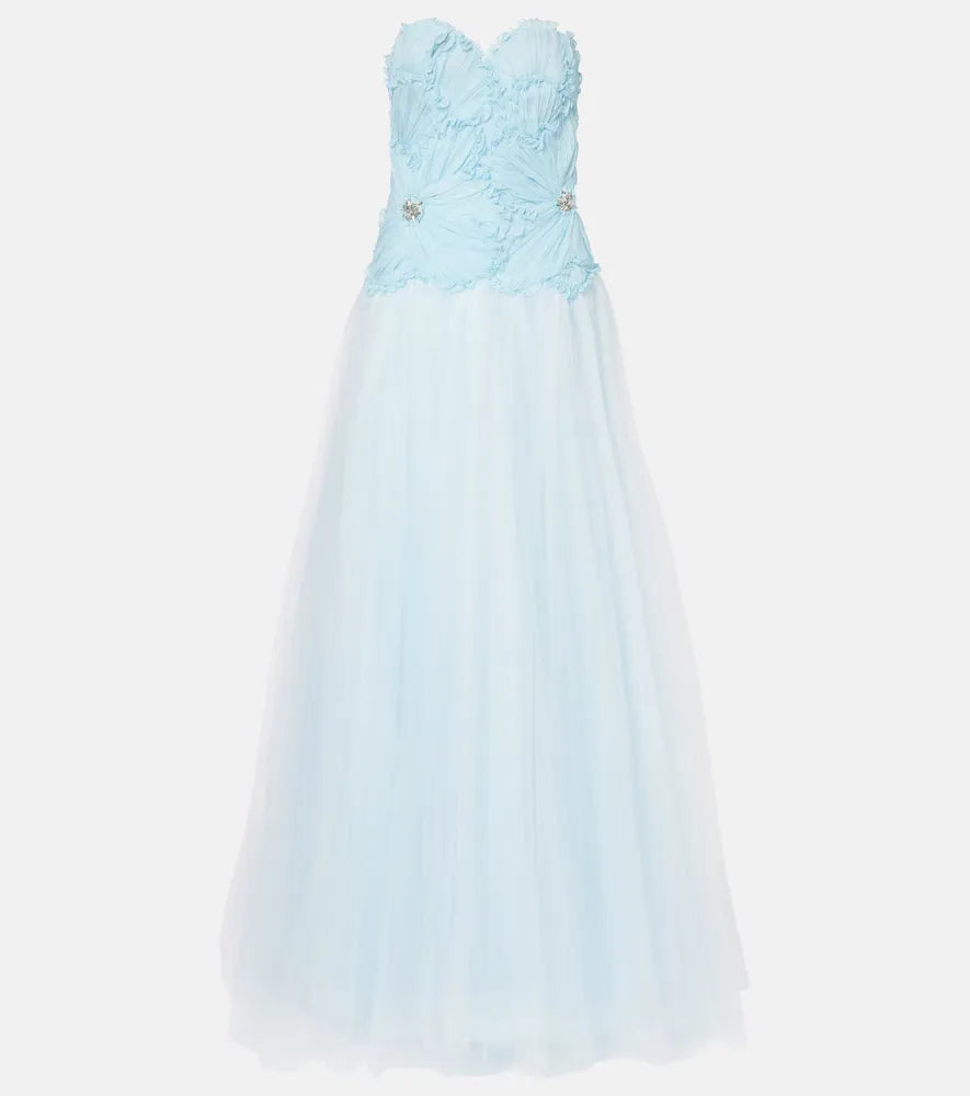 Strapless Sweetheart Ruffle Beaded A-Line Ball Gown