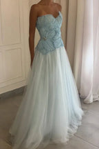 Strapless Sweetheart Ruffle Beaded A-Line Ball Gown
