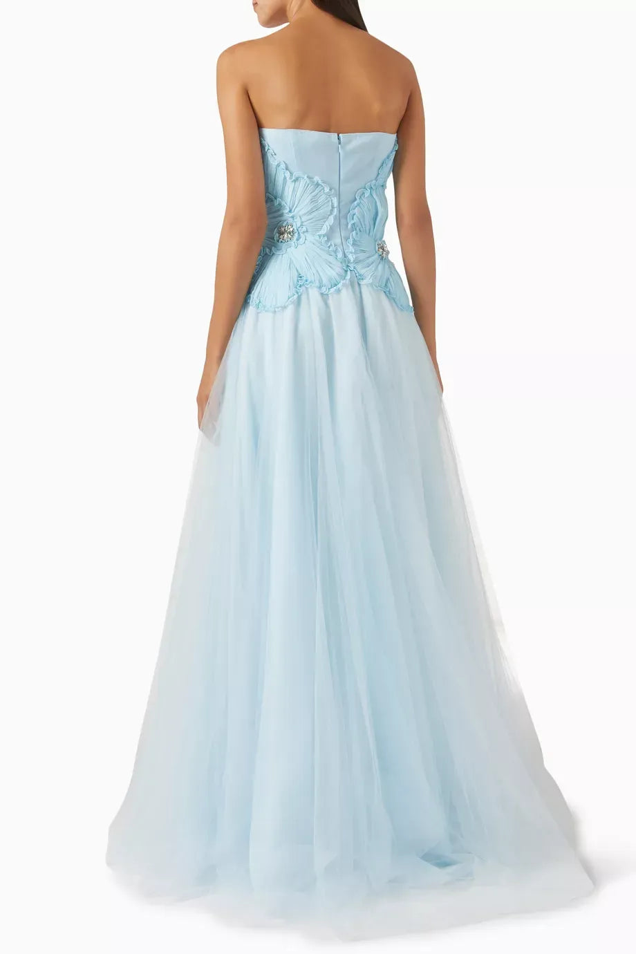Strapless Sweetheart Ruffle Beaded A-Line Ball Gown