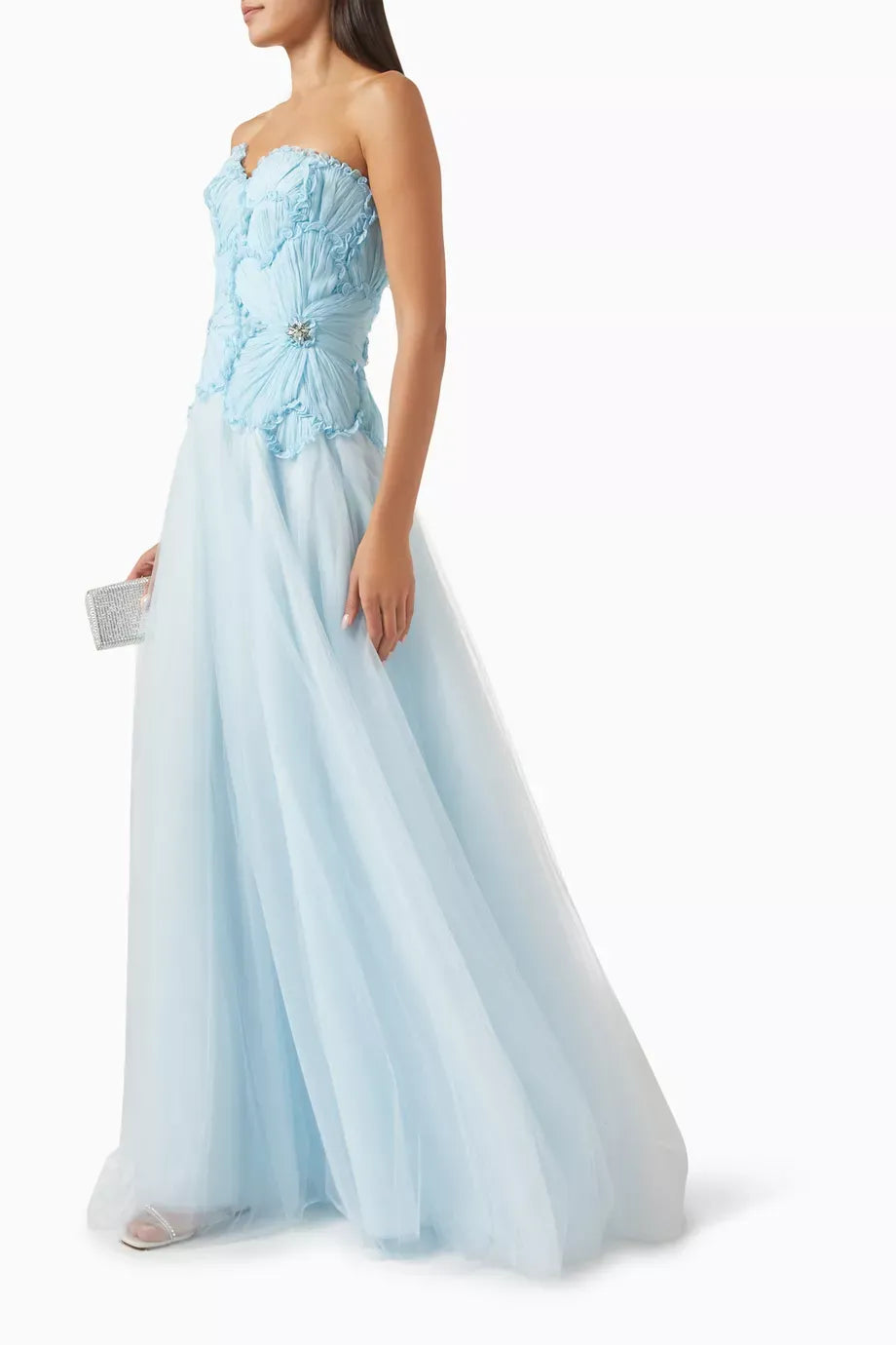 Strapless Sweetheart Ruffle Beaded A-Line Ball Gown