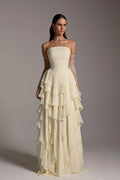Strapless Sweetheart Tiered Ruffle A-Line Maxi Dress