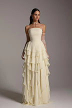 Strapless Sweetheart Tiered Ruffle A-Line Maxi Dress