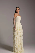 Strapless Sweetheart Tiered Ruffle A-Line Maxi Dress