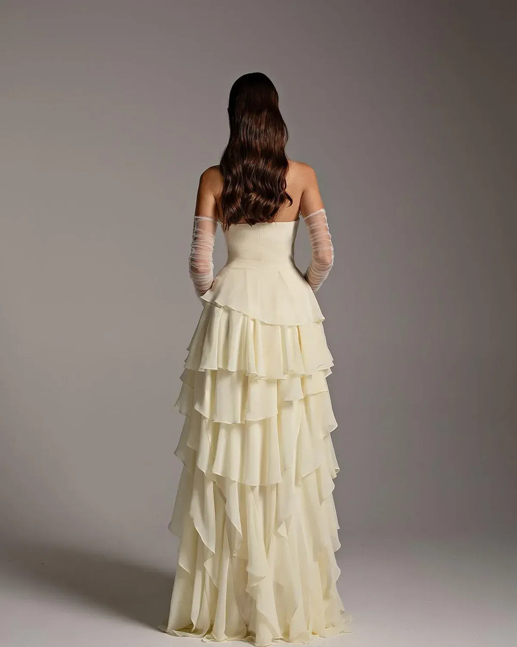 Strapless Sweetheart Tiered Ruffle A-Line Maxi Dress