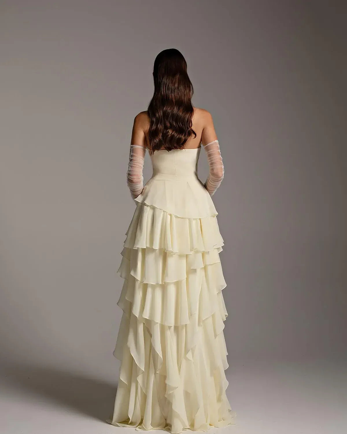 Strapless Sweetheart Tiered Ruffle A-Line Maxi Dress