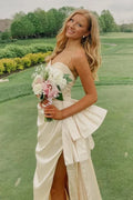 Strapless Twist Cutout High Slit Bridesmaid Maxi Dress