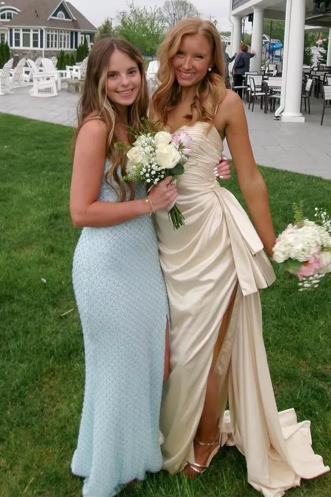 Strapless Twist Cutout High Slit Bridesmaid Maxi Dress