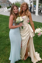Strapless Twist Cutout High Slit Bridesmaid Maxi Dress