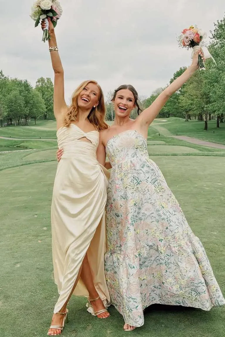 Strapless Twist Cutout High Slit Bridesmaid Maxi Dress