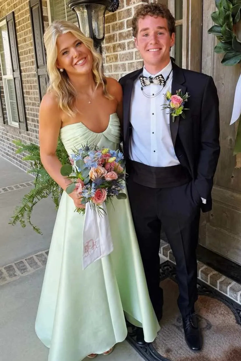 Strapless Twist Front A-Line Prom Dress