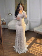 V-Neck Long Sleeve Ruched Mermaid Wedding Dress