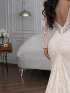 V-Neck Long Sleeve Ruched Mermaid Wedding Dress