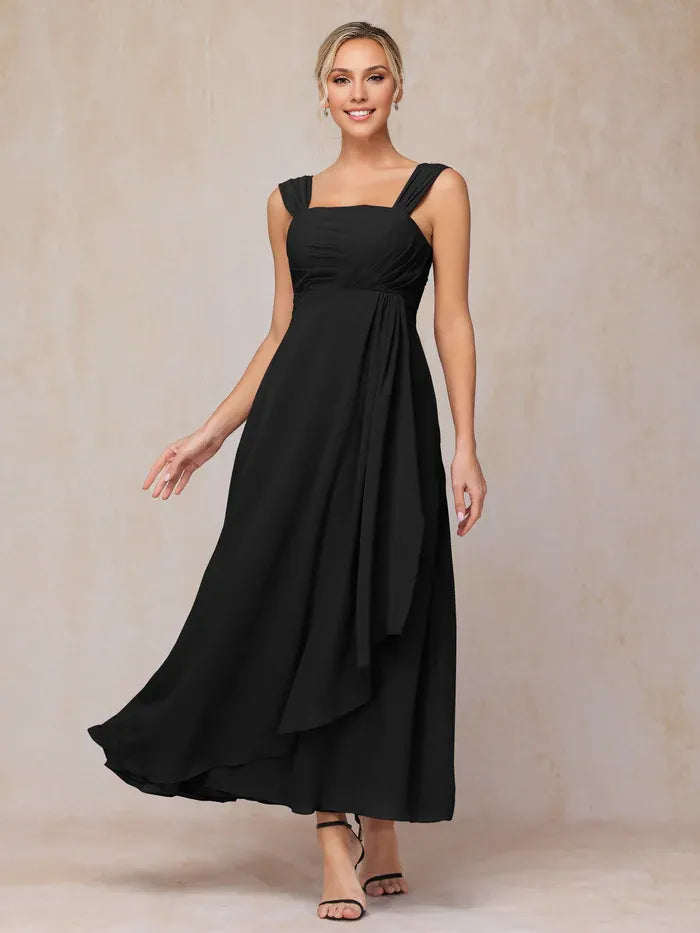 2 Pieces Square Neck Short Sleeve Ankle-Length Mother of the Bride Dress