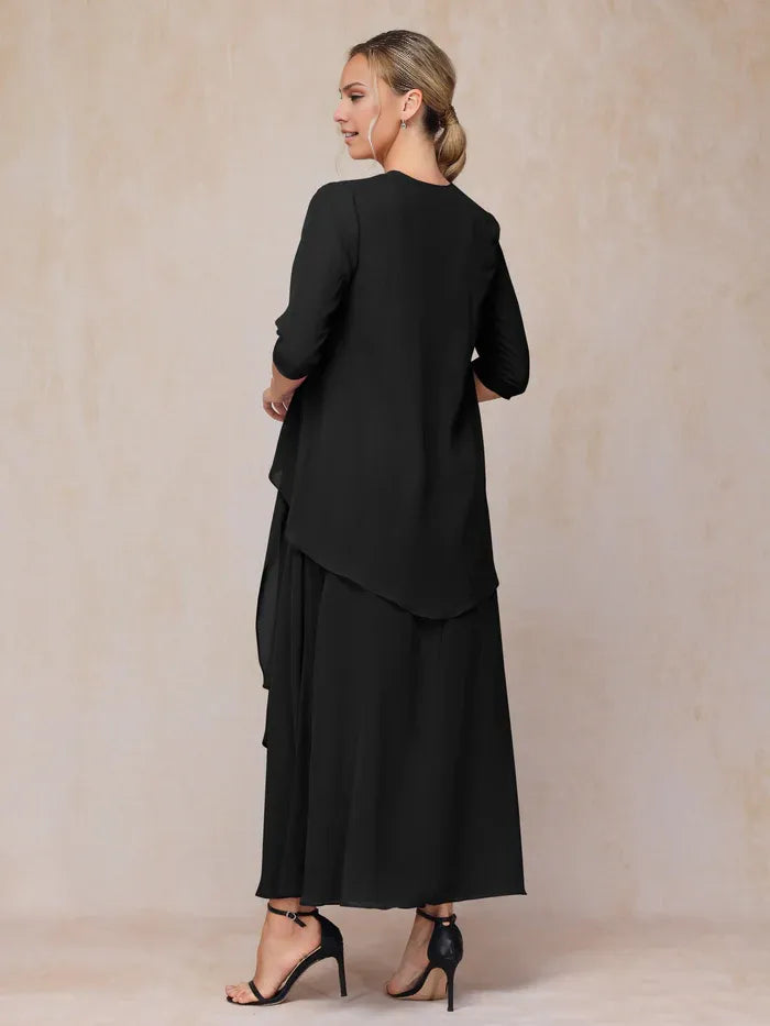 2 Pieces Square Neck Short Sleeve Ankle-Length Mother of the Bride Dress