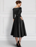 A-Line 3/4 Length Sleeve Shirt Collar Appliques Tea-Length Mother of the Bride Dress
