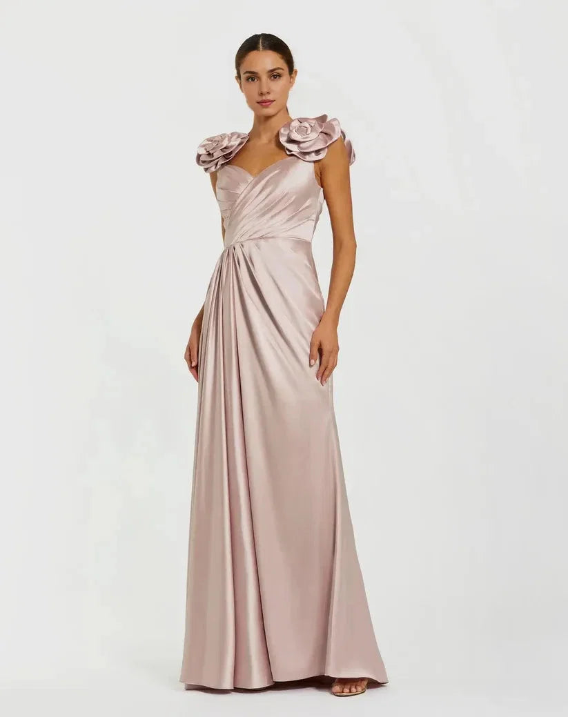 A-Line 3D Flower Straps Sleeveless Zipper Up Floor-Length Prom Dress