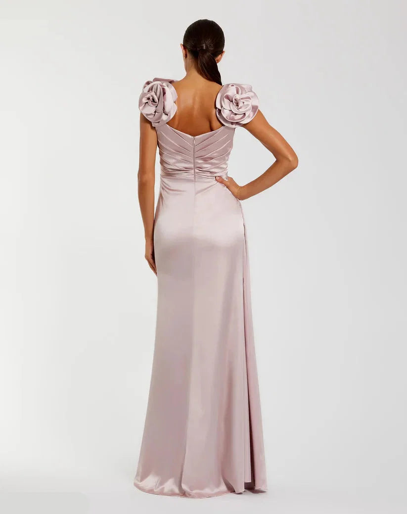 A-Line 3D Flower Straps Sleeveless Zipper Up Floor-Length Prom Dress