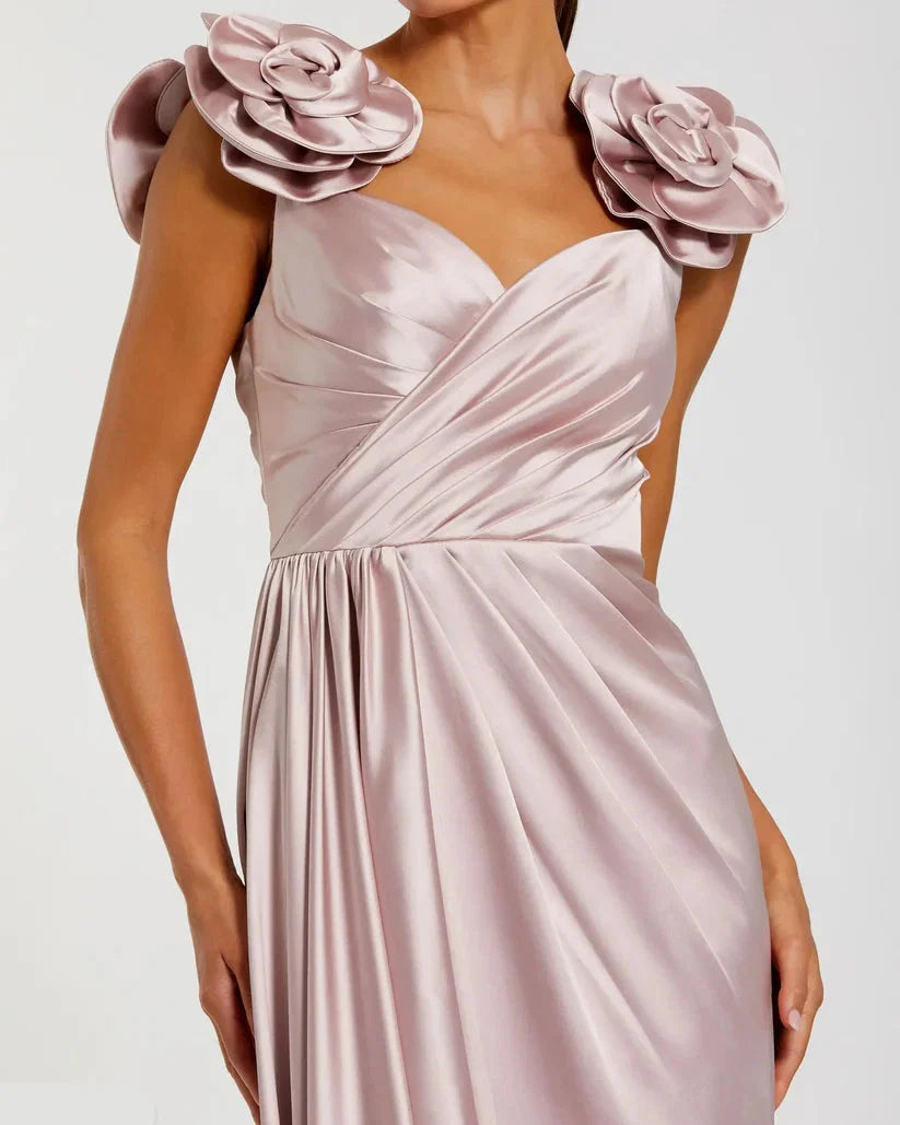 A-Line 3D Flower Straps Sleeveless Zipper Up Floor-Length Prom Dress