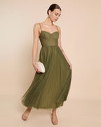 Dress Elegant A-Line Ankle-Length Sleeveless Party Dresses Sweetheart Neck Pleated Open Back Evening Dress