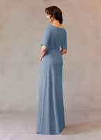 A-Line Boat Neck Cap Sleeve Back Zip Floor-Length Mother of the Bride Dress