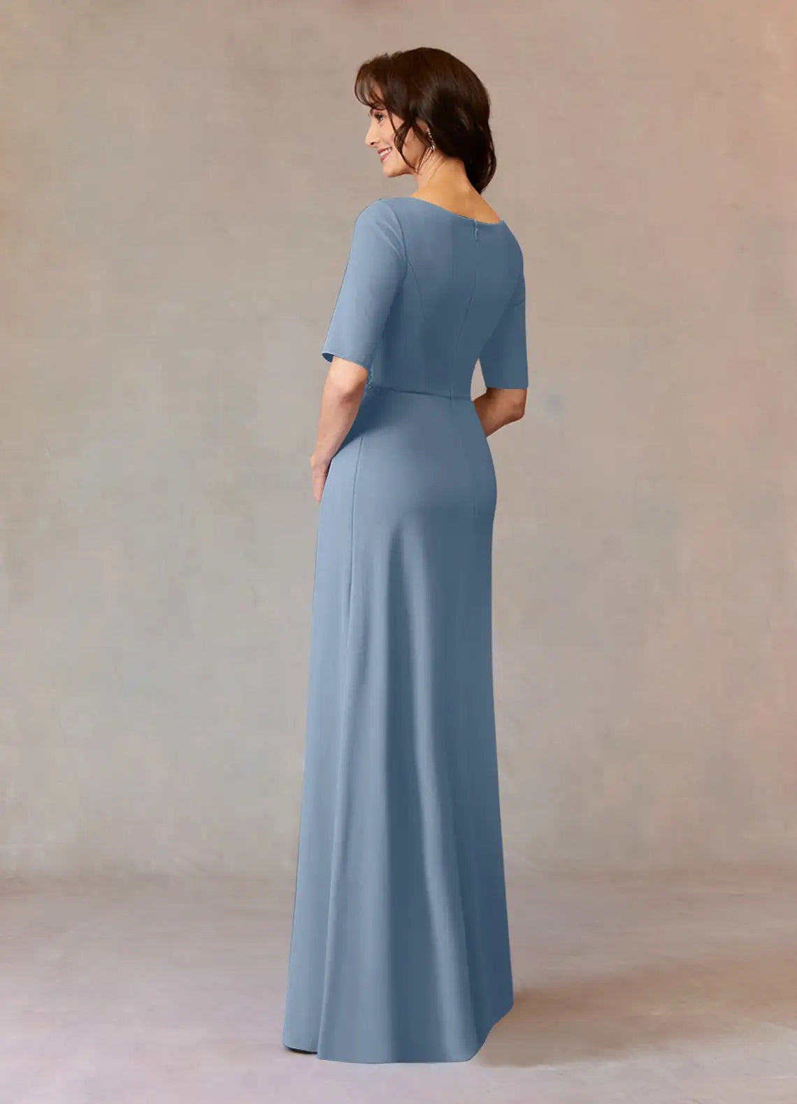 A-Line Boat Neck Cap Sleeve Back Zip Floor-Length Mother of the Bride Dress