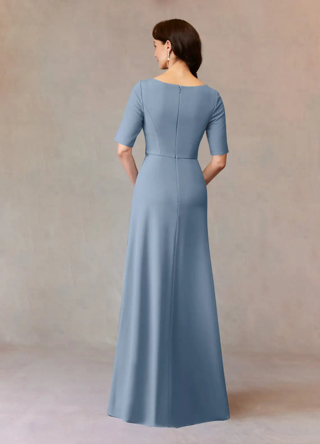 A-Line Boat Neck Cap Sleeve Back Zip Floor-Length Mother of the Bride Dress