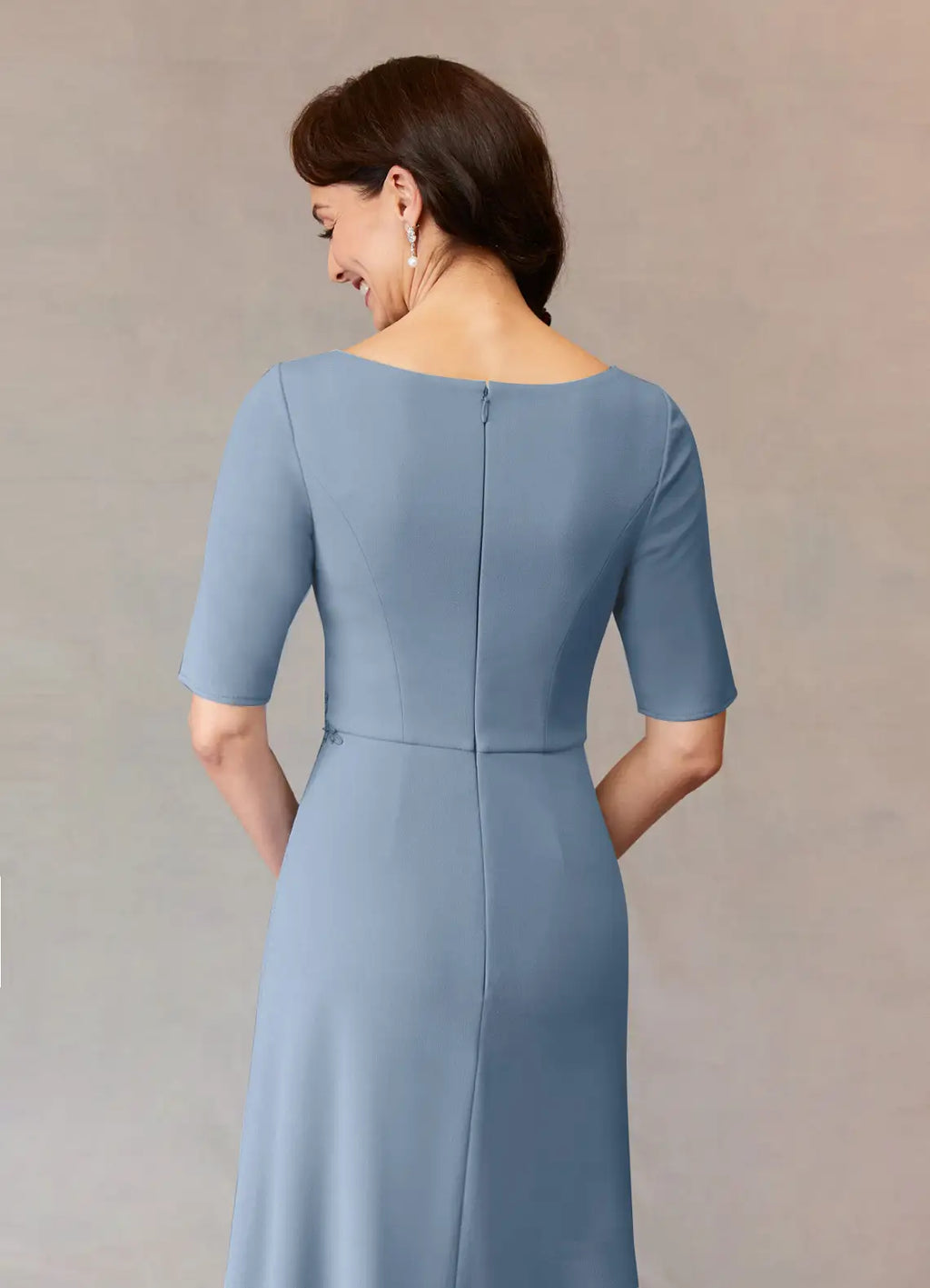 A-Line Boat Neck Cap Sleeve Back Zip Floor-Length Mother of the Bride Dress