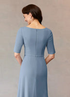 A-Line Boat Neck Cap Sleeve Back Zip Floor-Length Mother of the Bride Dress