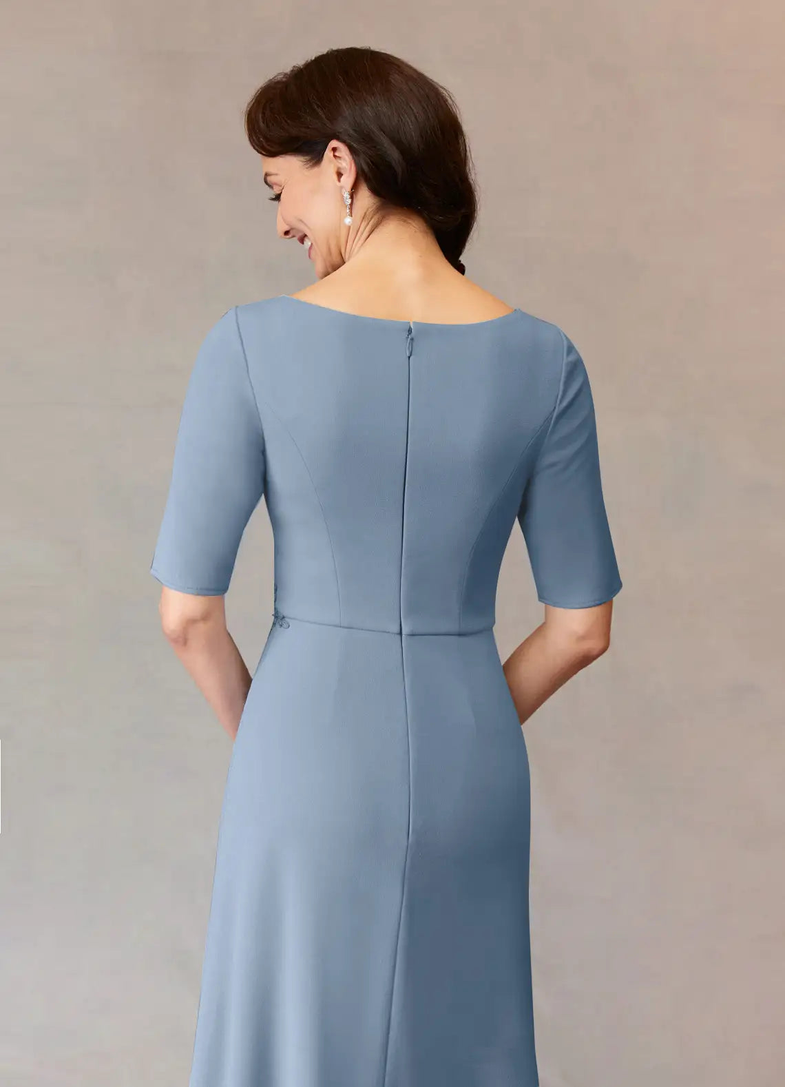 A-Line Boat Neck Cap Sleeve Back Zip Floor-Length Mother of the Bride Dress