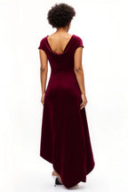 A-Line Boat Neck Cap Sleeve Asymmetrical-Length Prom Dress