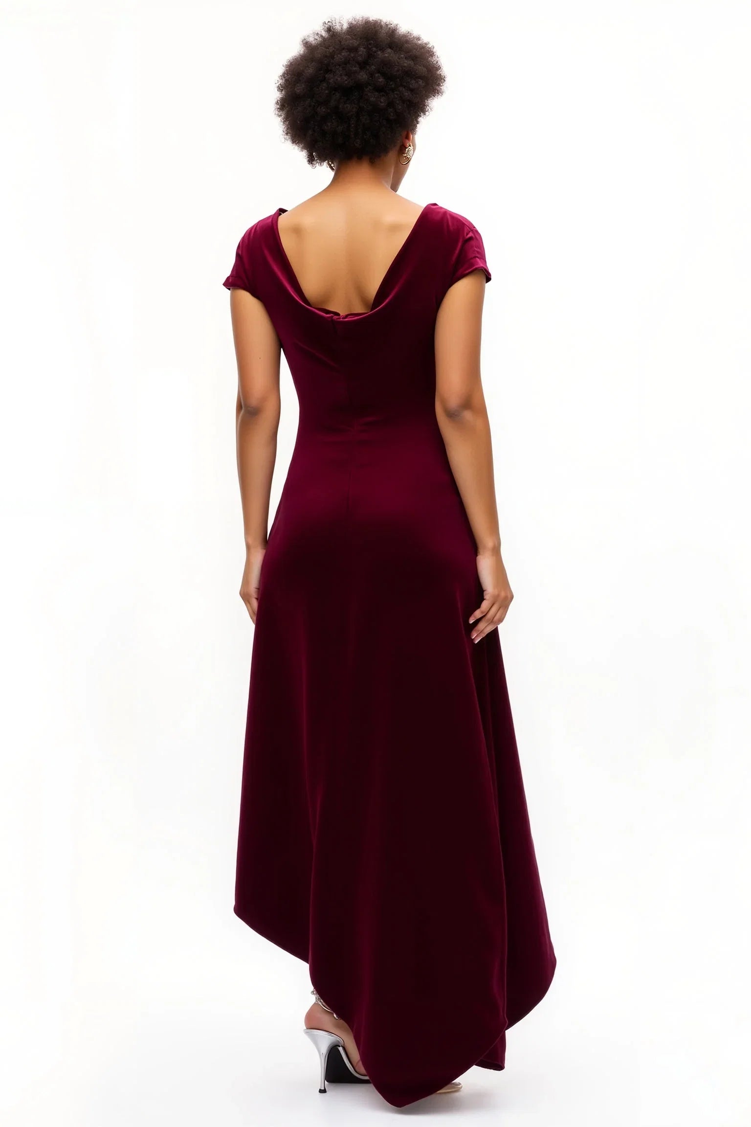 A-Line Boat Neck Cap Sleeve Asymmetrical-Length Prom Dress