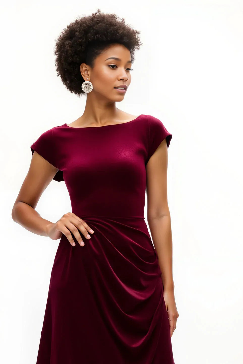 A-Line Boat Neck Cap Sleeve Asymmetrical-Length Prom Dress