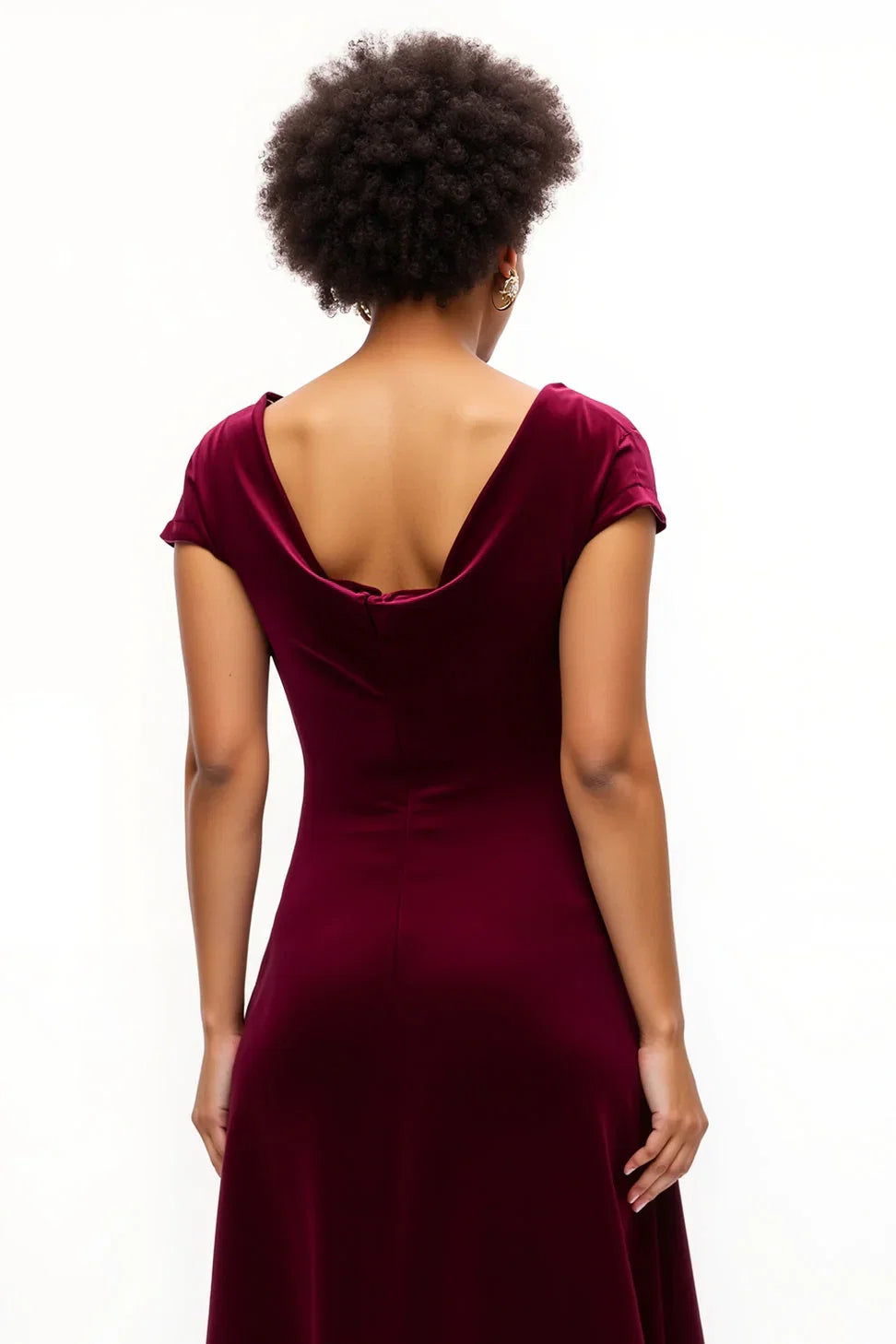 A-Line Boat Neck Cap Sleeve Asymmetrical-Length Prom Dress