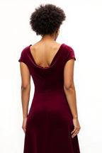 A-Line Boat Neck Cap Sleeve Asymmetrical-Length Prom Dress