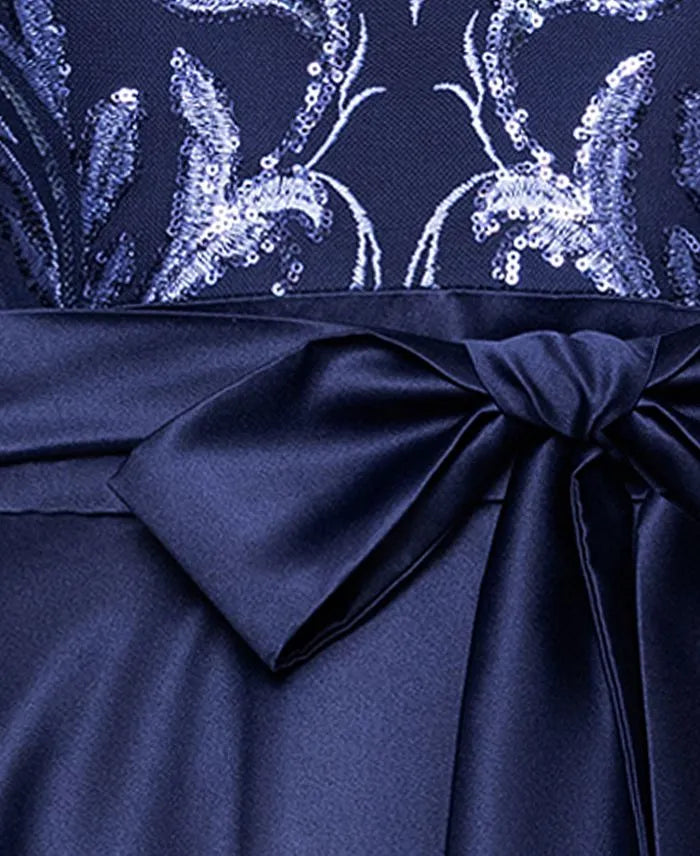 A-Line Boat Neck Long Sleeve Appliques Floor-Length Prom Dress
