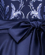 A-Line Boat Neck Long Sleeve Appliques Floor-Length Prom Dress
