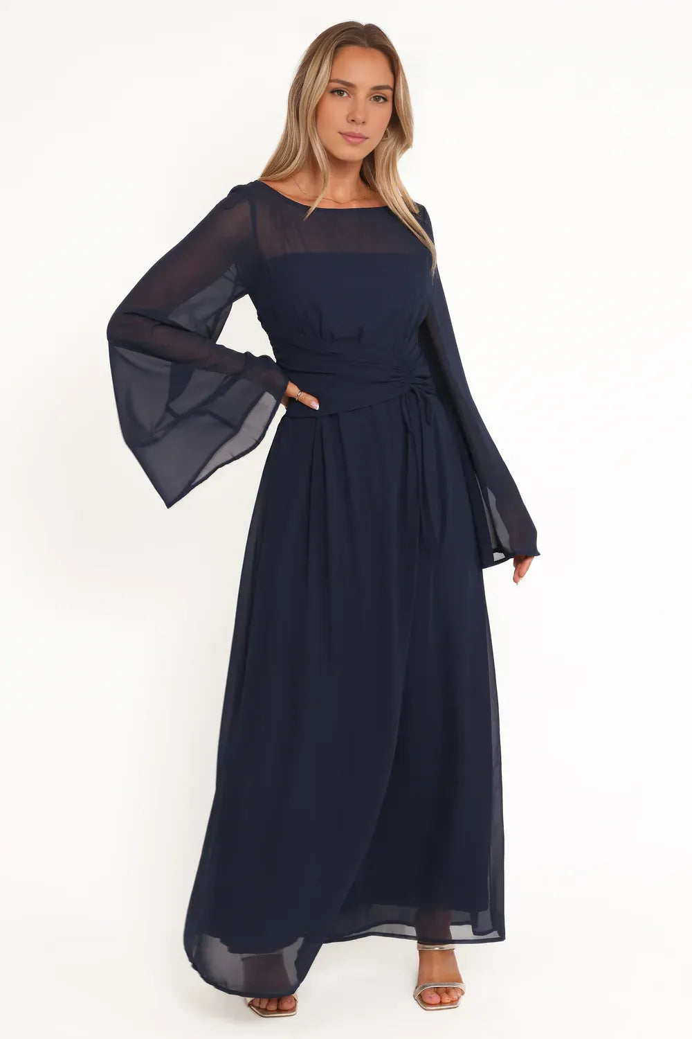 A-Line Boat Neck Long Sleeve Keyhole Floor-Length Mother of the Bride Dress