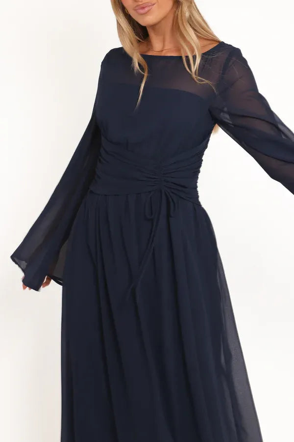 A-Line Boat Neck Long Sleeve Keyhole Floor-Length Mother of the Bride Dress