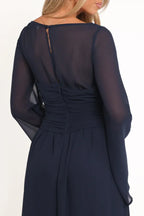 A-Line Boat Neck Long Sleeve Keyhole Floor-Length Mother of the Bride Dress