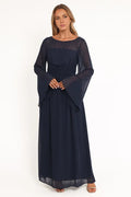 A-Line Boat Neck Long Sleeve Keyhole Floor-Length Mother of the Bride Dress