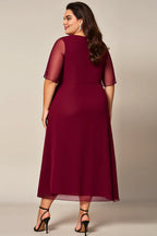 A-Line Boat Neck Short Sleeves Zipper Up Floor-Length Plus Size Mother of the Bride Dress