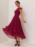 A-Line Crew Neck Cap Sleeve Back Zip Ankle-Length Evening Dress