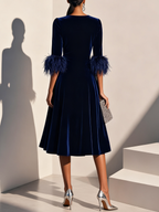 A-Line Crew Neck Half Sleeve Zipper Up Tea-Length Prom Dress