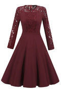 Elegant Burgundy Lace Panel A-Line Homecoming Dress With Long Sleeve Lace Detailing For Teens And Young Women