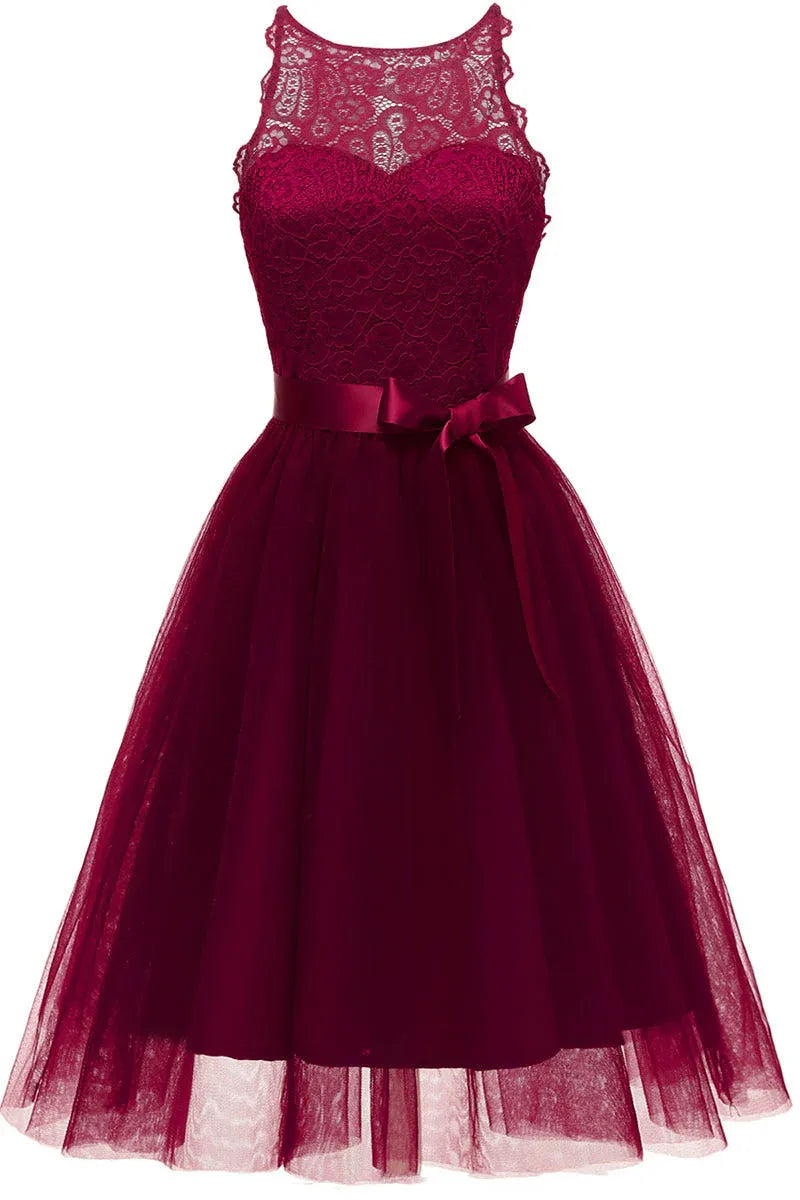 Navy Blue Halter Neck Lace Tulle Homecoming Dress With Satin Bow Elegant A Line For Teens And Young Women