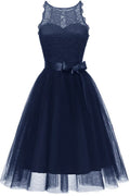 Navy Blue Halter Neck Lace Tulle Homecoming Dress With Satin Bow Elegant A Line For Teens And Young Women