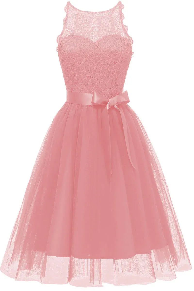 Navy Blue Halter Neck Lace Tulle Homecoming Dress With Satin Bow Elegant A Line For Teens And Young Women